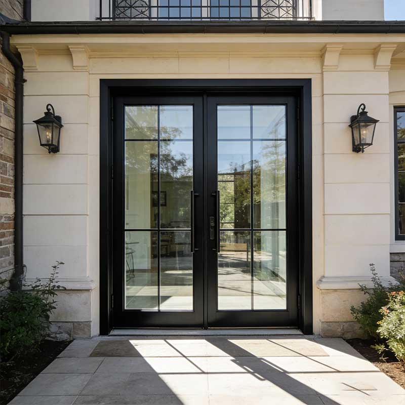 Sunnysky NFRC Commercial Front Entry Doors For Business Double Glazed Wind Proof Aluminum French Doors Exterior