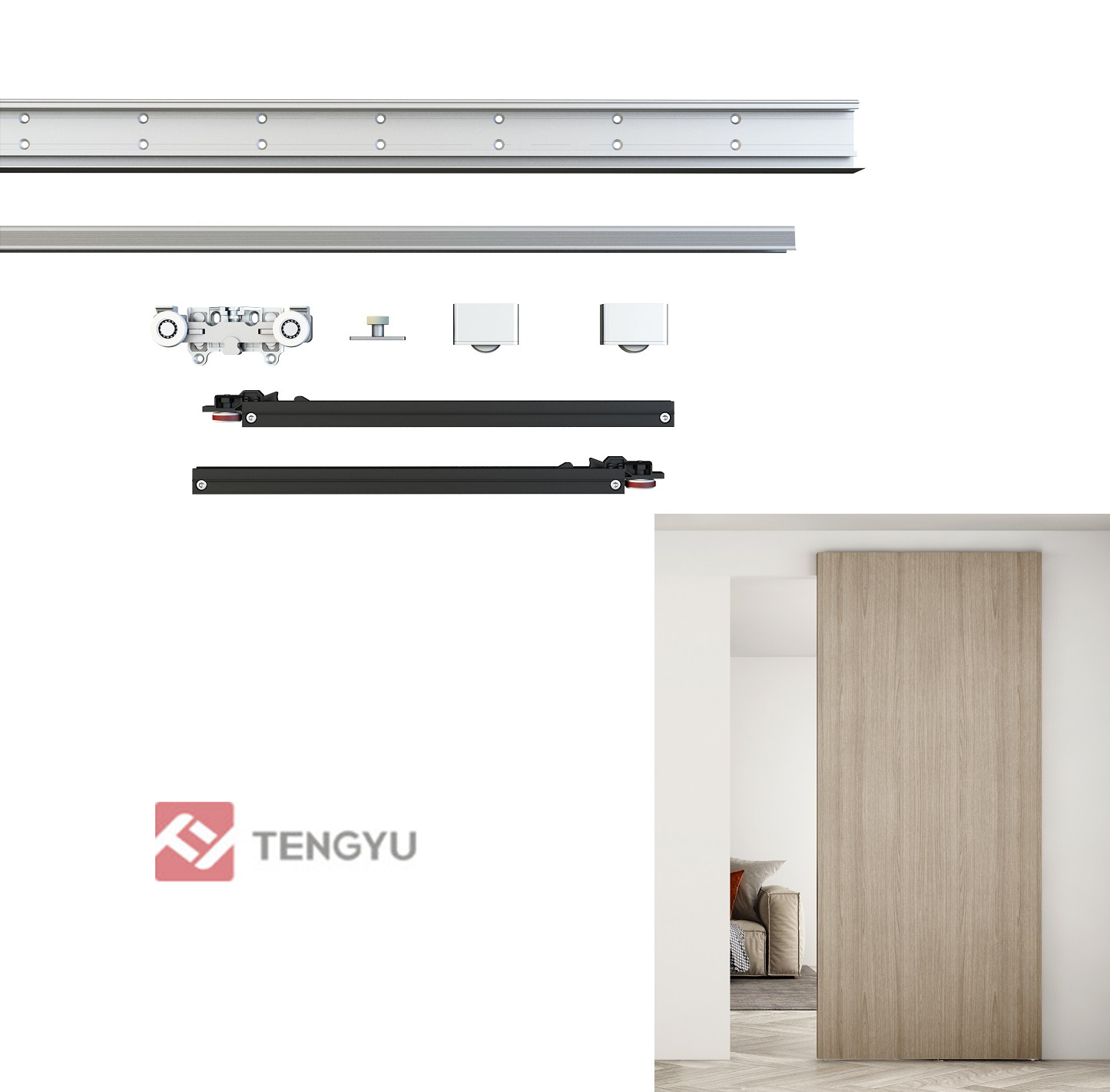 Modern Interior Door Invisible Installation Finished Aluminum Profile Hydraulic Wooden Sliding Door System