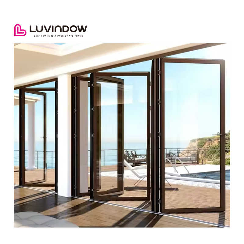 Luvindow Patio Double Glass Exterior Accordion Folding Door Residential Aluminium Bifold Doors