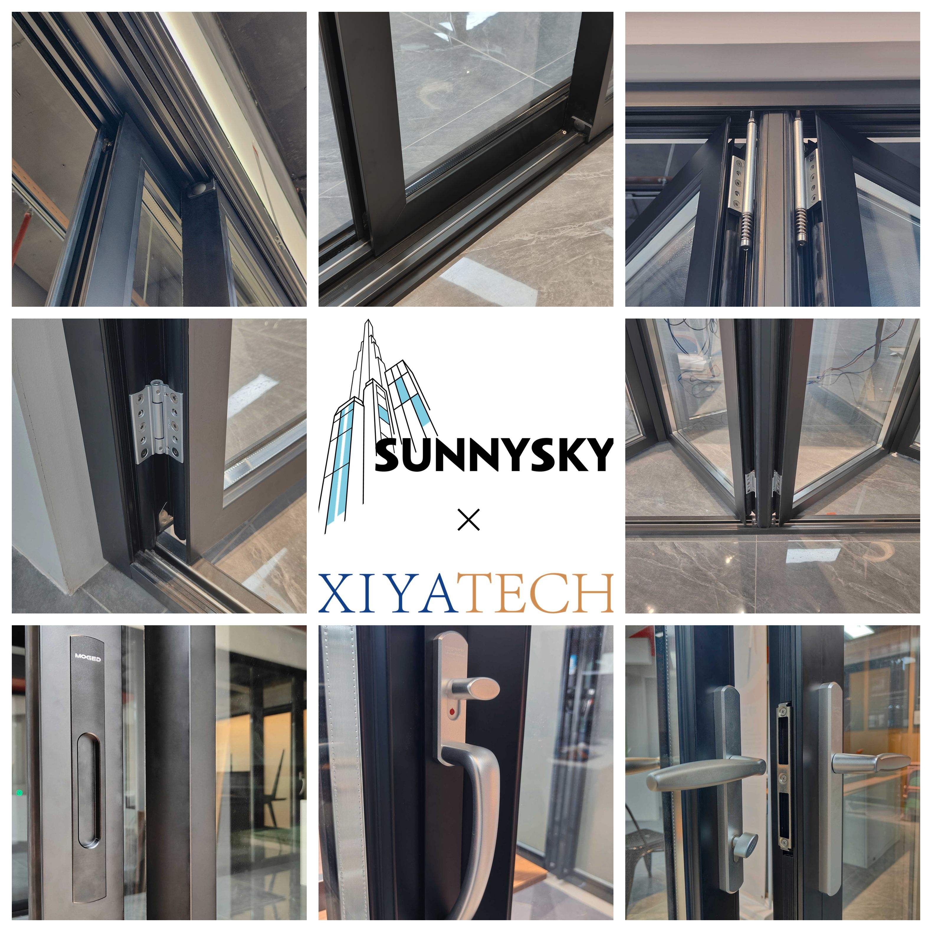 Sunnysky Factory Offers Custom Large Size Black Aluminum Frame Sliding Glass Doors for Home Hotel Villa House Patio Modern