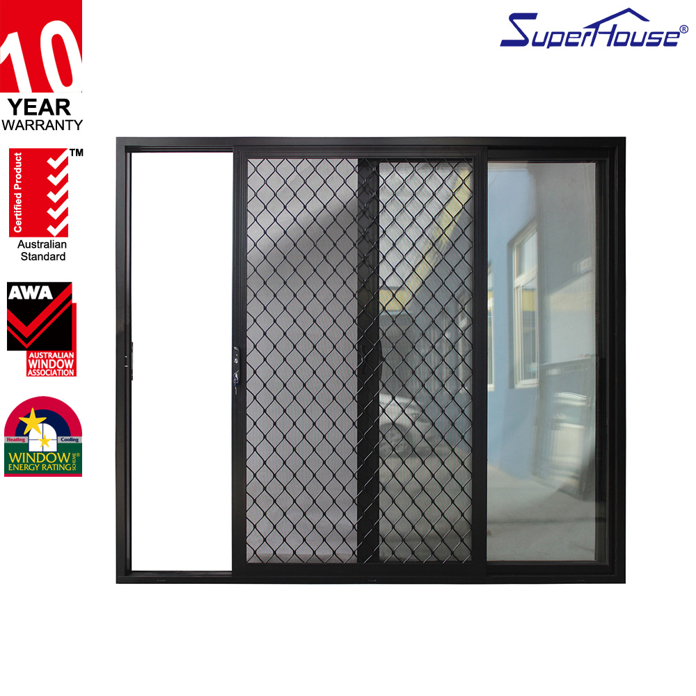 Australian Standard As2047 Modern Aluminum Sliding Double Glazed Tempered Glass Stainless Steel Security Screen Outdoor/Hotel