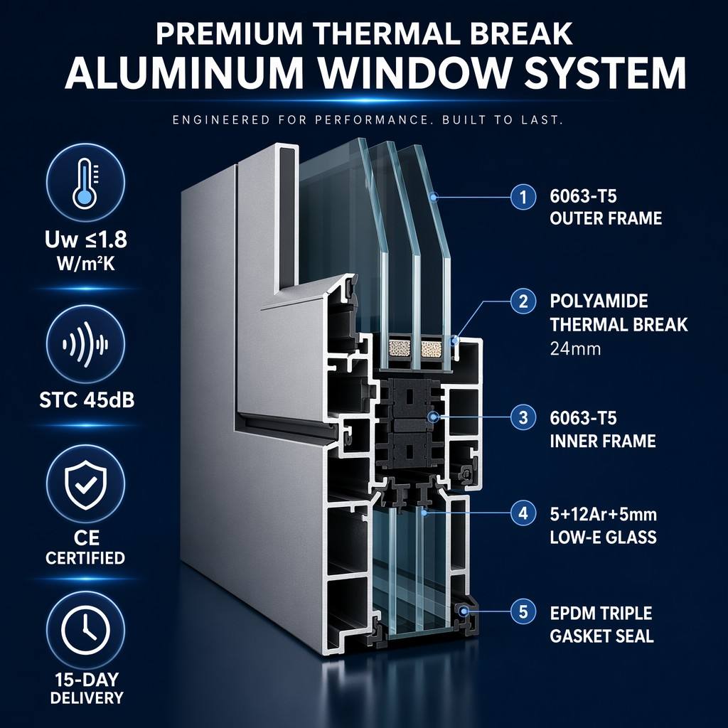 Modern Aluminum Casement Window Built-In Flyscreen Mesh Triple Glazed Swing Outward Anti-Insect Ventilation Soundproof Window
