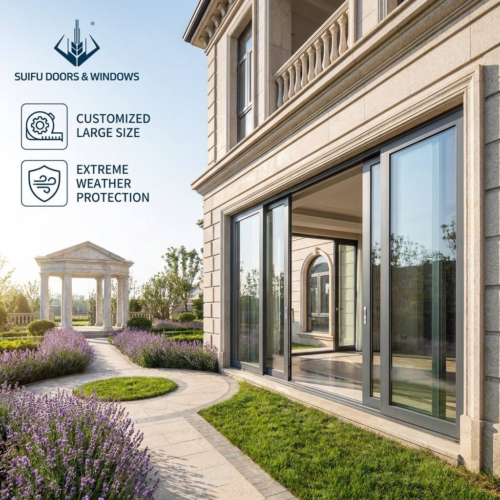 Energy Efficient Aluminum Sliding Patio Door Double Pane Large Custom Multi-Track Commercial Storefront Living Room Noise