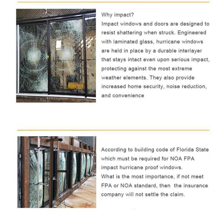 Miami NOA Approved Modern Hurricane Proof Impact Resistance Triple Glazed Aluminum Alloy Hinged Patio Door with Finished Surface