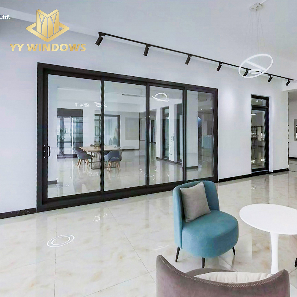 NFRC Certification Soundproof Interior Dividers Aluminum Glass Sliding Doors with Screen