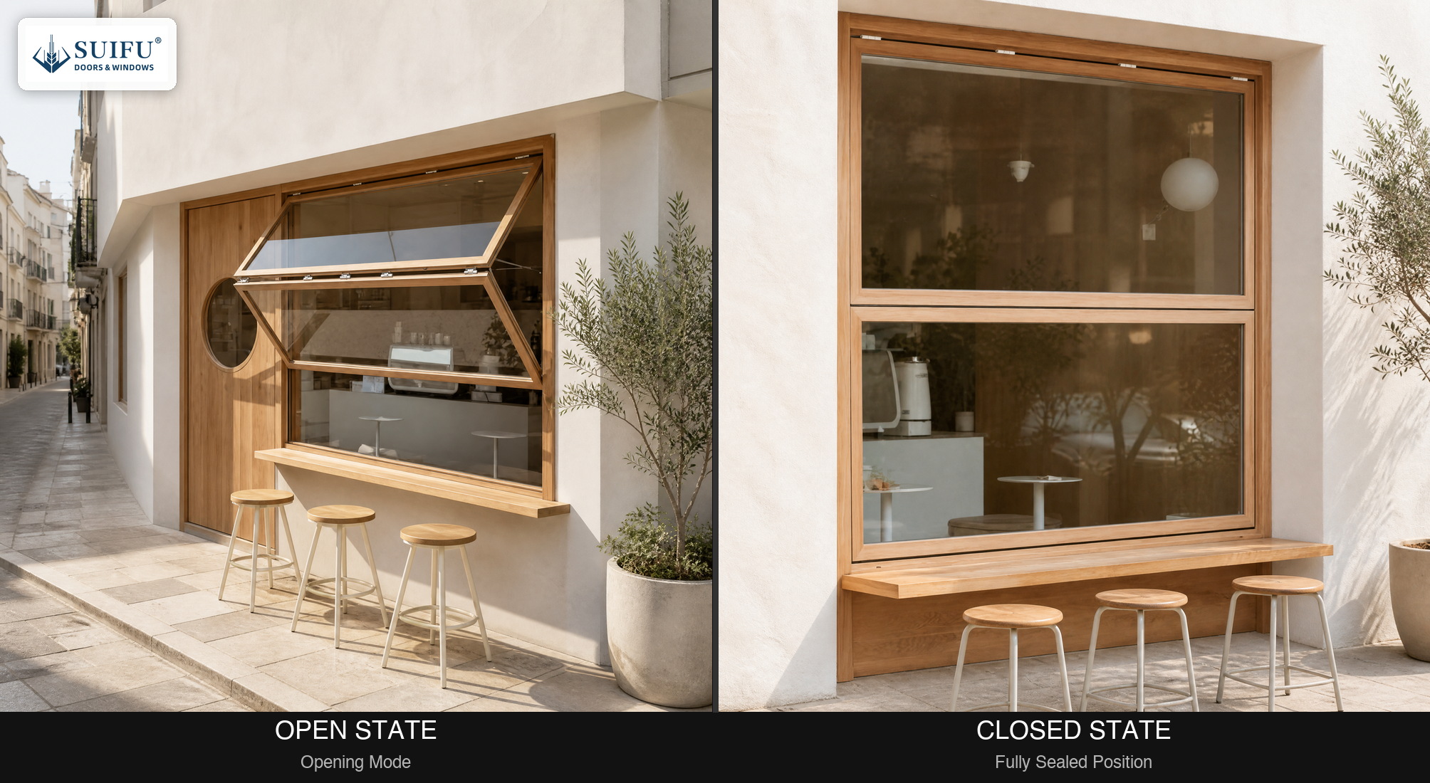 Gas Strut Kitchen Servery Awning Window Foldable Pass Through Aluminum Window For Cafe &amp; Commercial Use