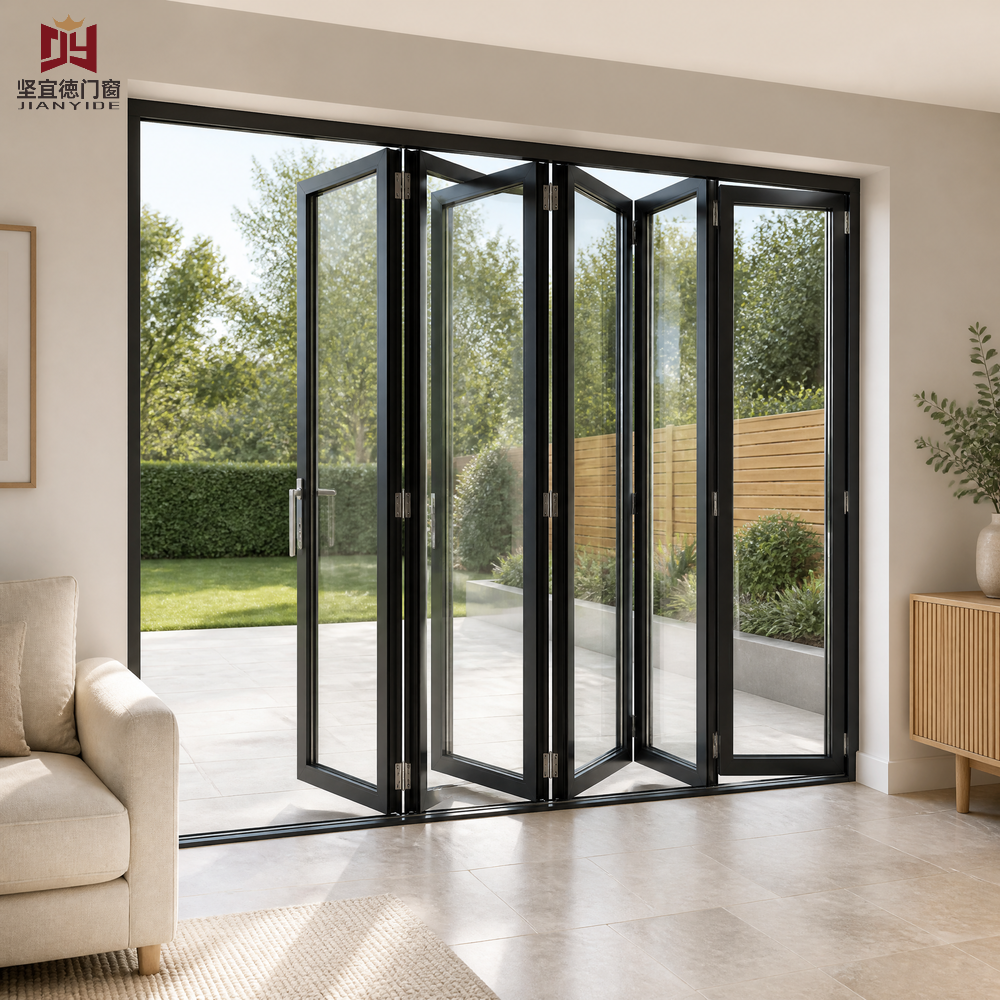 Multi Panel Aluminum Folding Glass Door for Patio, Bedroom and Hotel Interiors