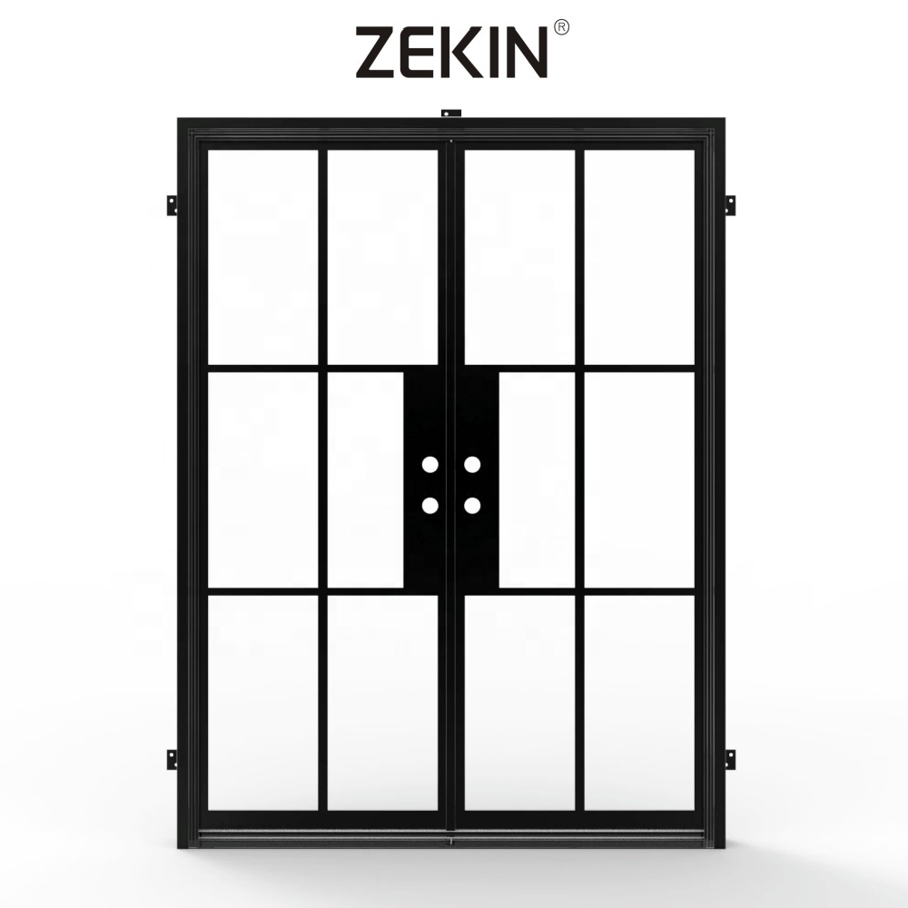 Zekin French Doors NFRC AS2047 Room Internal Partition SDL Swing Doors Tempered Glass Wall Aluminum Grille Casement Doors
