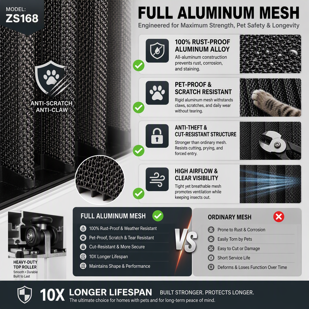 Heavy Duty Full Aluminum Mesh Retractable Screen Door Pet Proof Pleated Insect Screen Sliding Door for French Doors ZS168