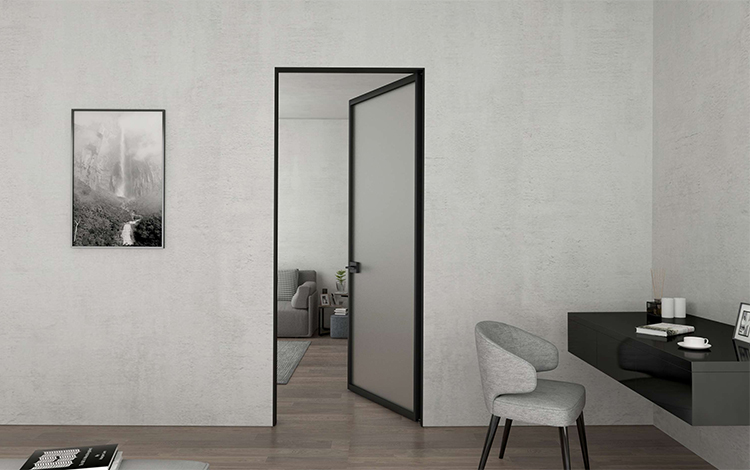Commercial Home Alu-framed Hinged Open Swing Door With Frosted Glass