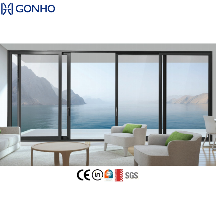 Aluminum Alloy Sliding Glass Patio Doors Hurricane Resistant Windproof Waterproof Soundproof Double Tempered Glass Exterior