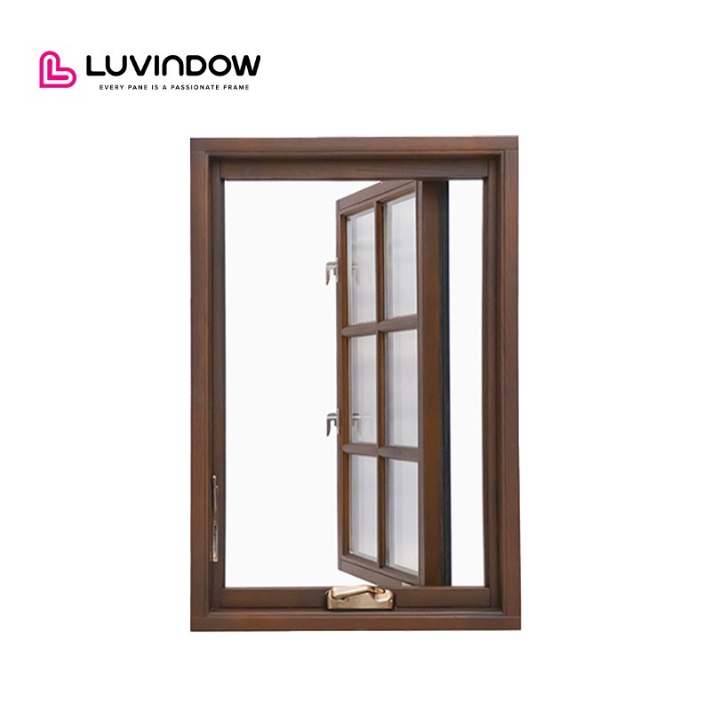 Easy Operate Aluminum Clad Wood Crank Casement Windows Heat Insulation Natural Wooden Windows For Country Yard Homes
