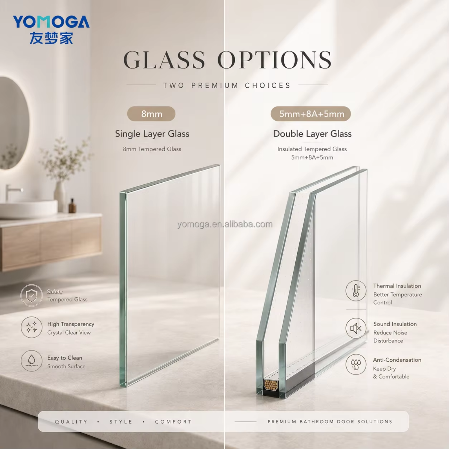 Frosted Glass Bathroom Door Slim Aluminum Frame Interior Door with Sound Insulation