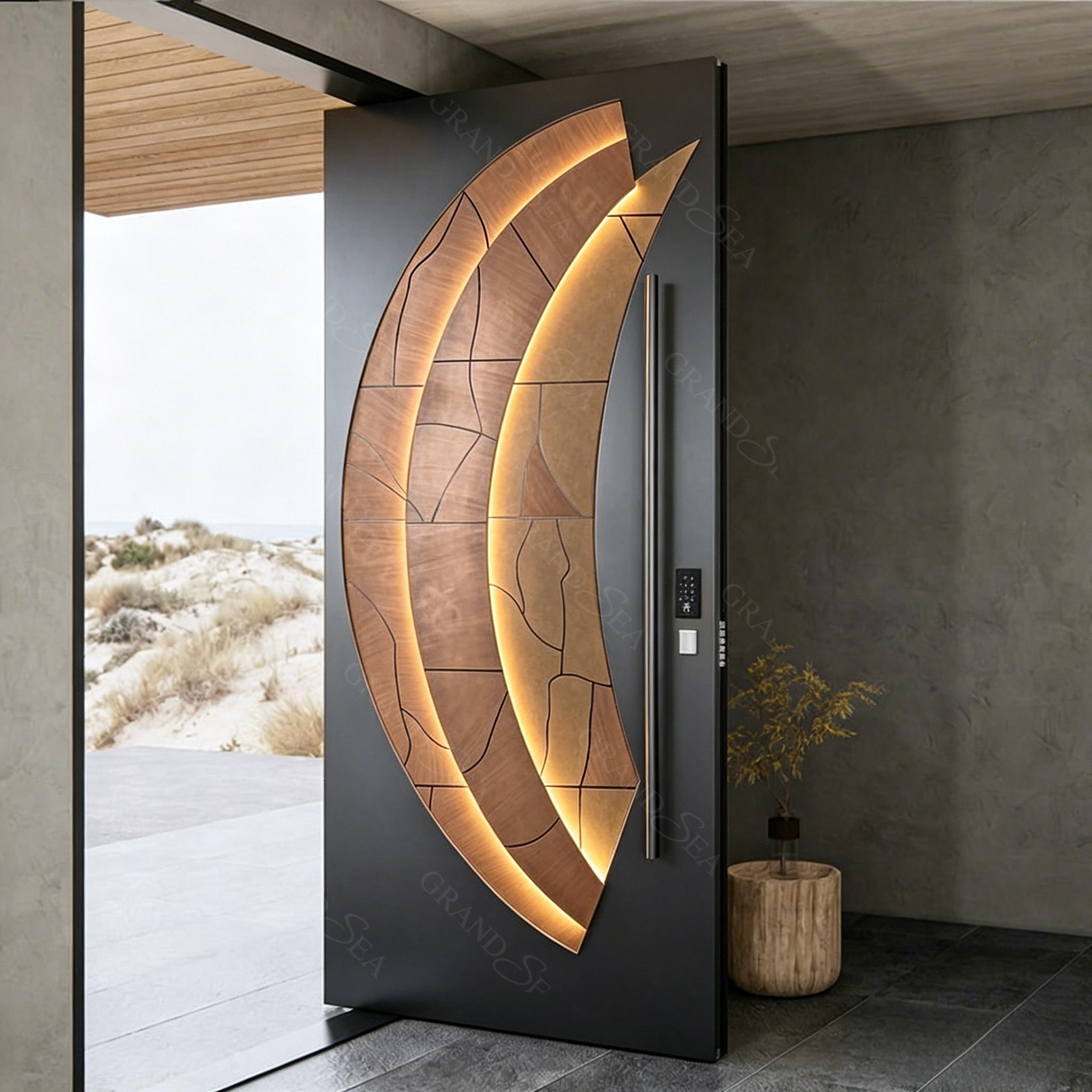 Luxury American Design 3D Entrance Door Exterior Security Front Pivot Door Modern Entry Wooden Aluminum Security Door For Villa