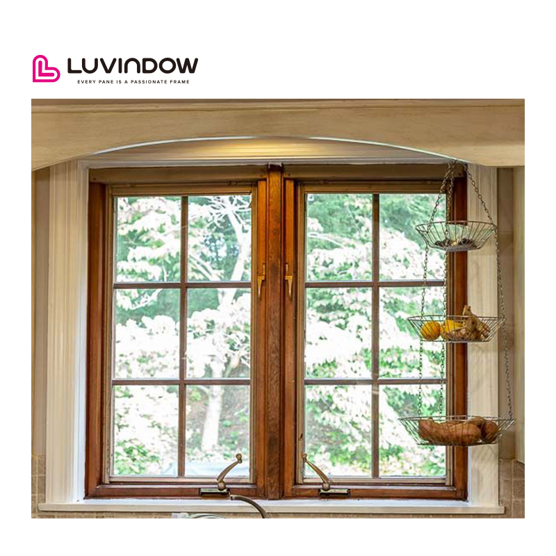 Easy Operate Aluminum Clad Wood Crank Casement Windows Heat Insulation Natural Wooden Windows For Country Yard Homes