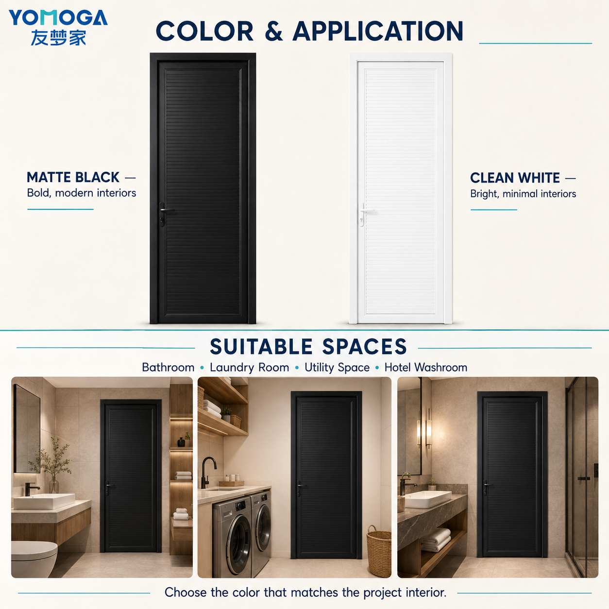 ODM Aluminum Louver Door Bathroom Interior Hinged Door With Modern Slim Profile
