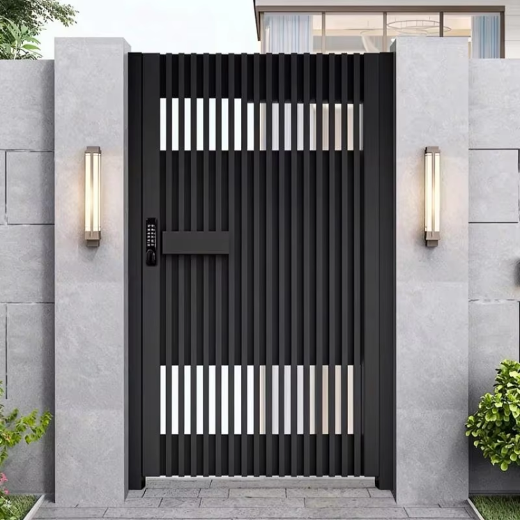 Powder Coated Aluminum Gate Vertical Slat Panel with Pull Handle for Modern Residential House Front Entrance Door Rust Proof