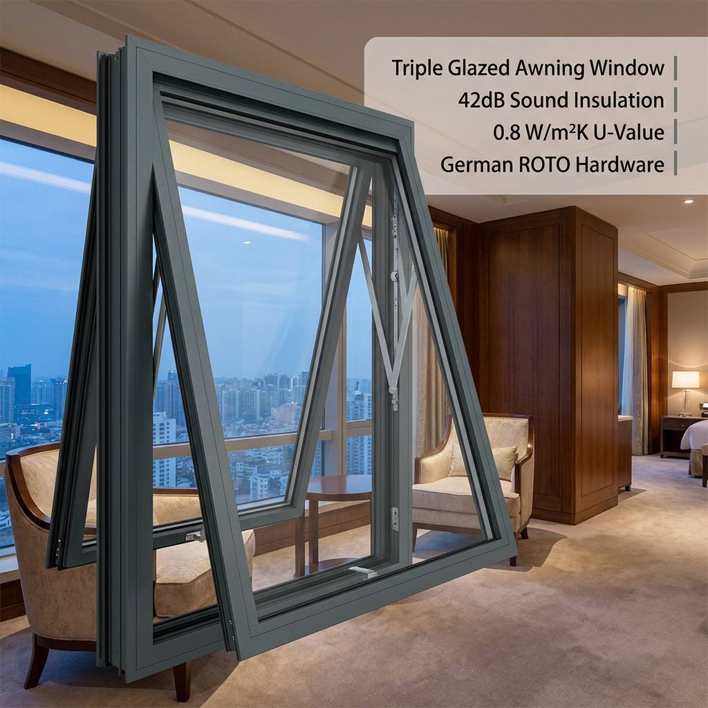 Modern Aluminum Louver Awning Window Vertical Swing Top Hung Ventilation Double Glazed Glass Waterproof Exterior Basement