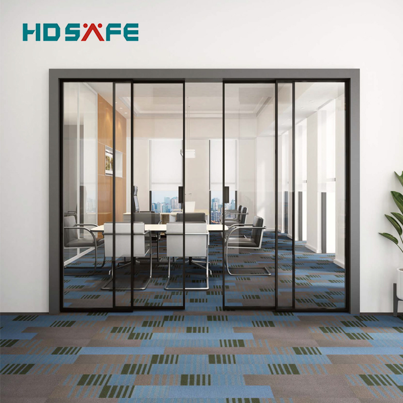 Tempered Glass Slim Sliding Door Grill Design Interior Partition Narrow Frame Aluminum Slide Doors for Living Room Office Hotel