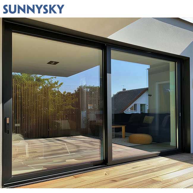Sunnysky Factory Offers Custom Large Size Black Aluminum Frame Sliding Glass Doors for Home Hotel Villa House Patio Modern