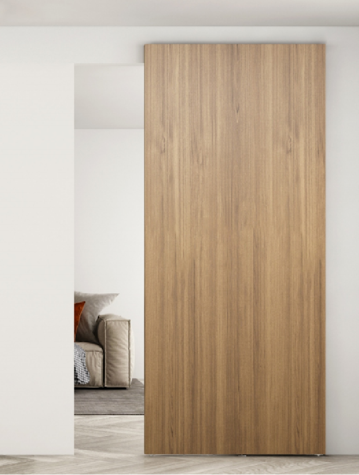 Modern Interior Door Invisible Installation Finished Aluminum Profile Hydraulic Wooden Sliding Door System