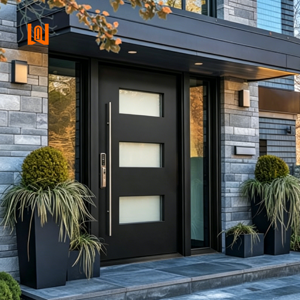 Modern Style Main Entrance Door Aluminum Double Glazed Glass Front Entry Doors Against Theft Bulletproof Security Door