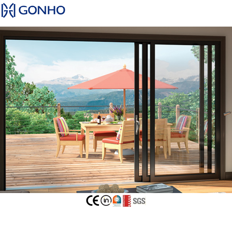 Aluminum Alloy Sliding Glass Patio Doors Hurricane Resistant Windproof Waterproof Soundproof Double Tempered Glass Exterior