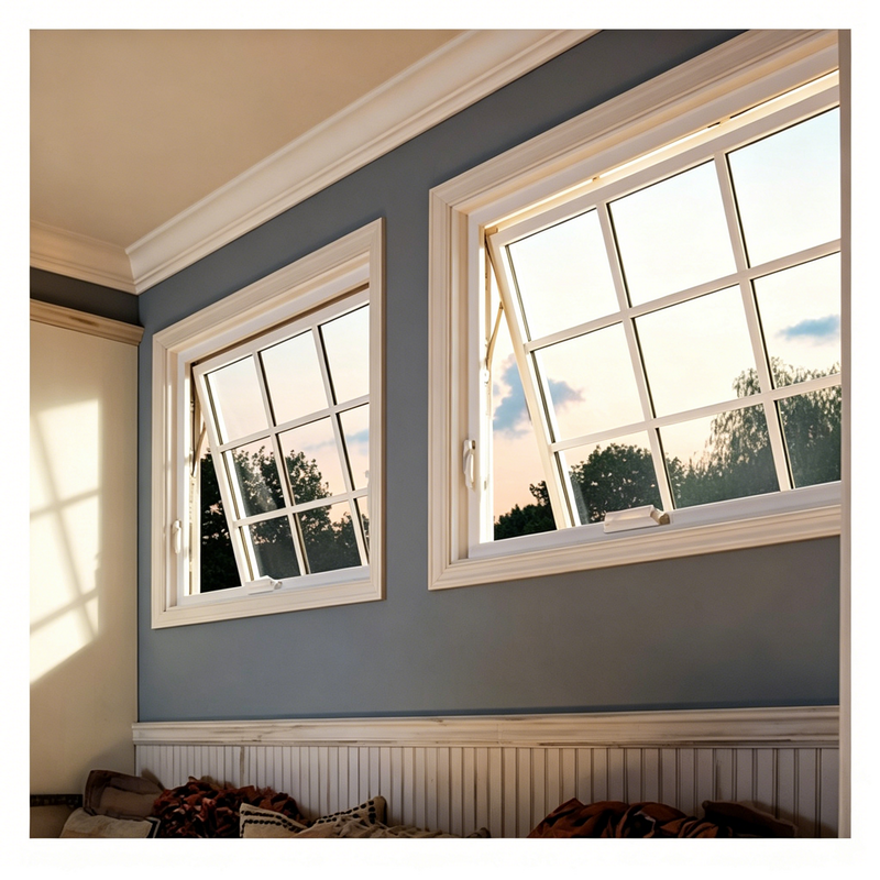 Window Low Profile Bevel Aluminum Glass Anthracite Powder Top Hung Modern Building Facade Windows