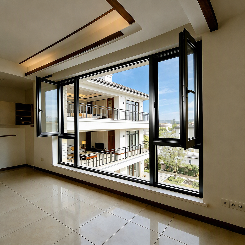 Manufacturer Aluminum Casement Windows With Triple Pane Energy Saving Glass in Aluminum Frame, Glass Windows for Patio and Porch
