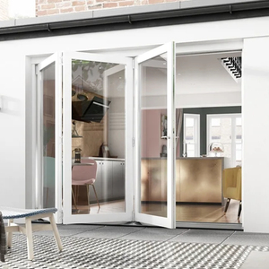 Modern Aluminum Sliding Bifold Doors Double Glazing Tempered Glass Germany Kerssenberg Hardware Black Finish