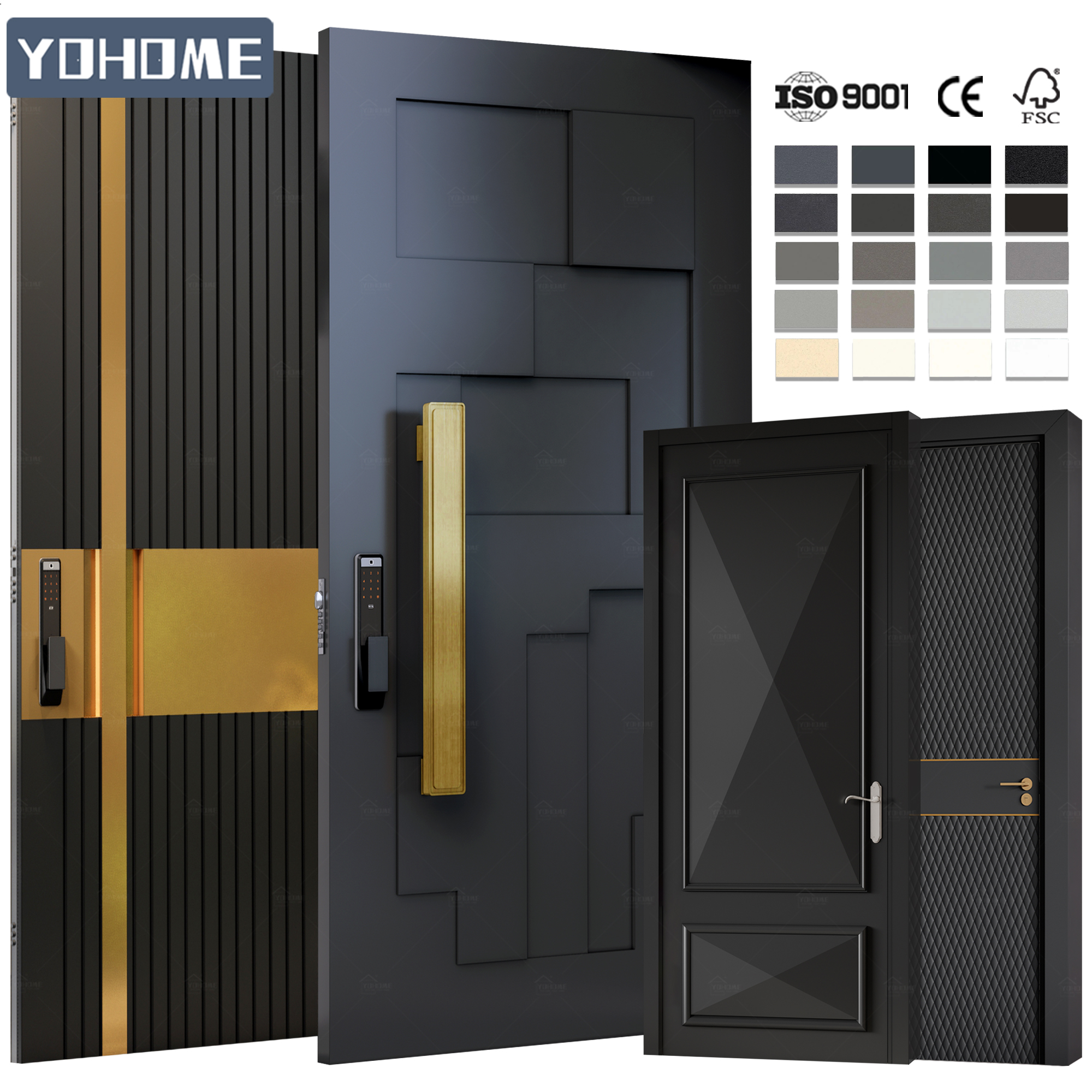 Yohome Unique Gone Groove Design Stable Thermal Insulation Aluminium Entrance Doors Oversized Front Door Pivot Doors Exterior