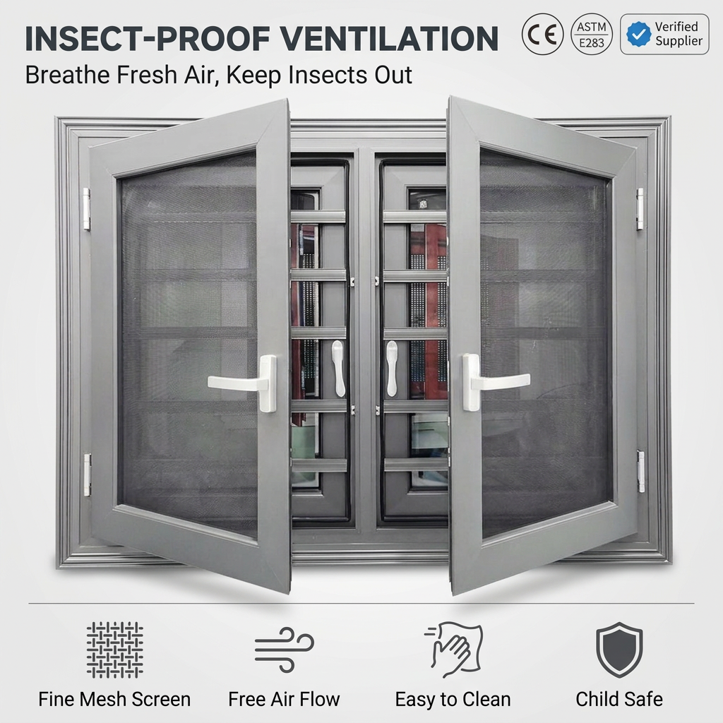 Black Aluminium Casement Window Customized Size Double Glass Swing Windows with Screen for Kitchen Bathroom Villa