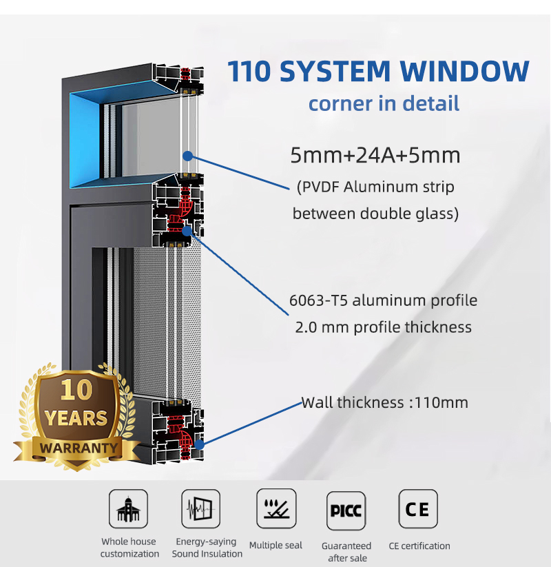 Eloyd Double Glazed Aluminum Tilt and Turn Window with Folding and Germany Hardware 10 Years Warranty Exterior