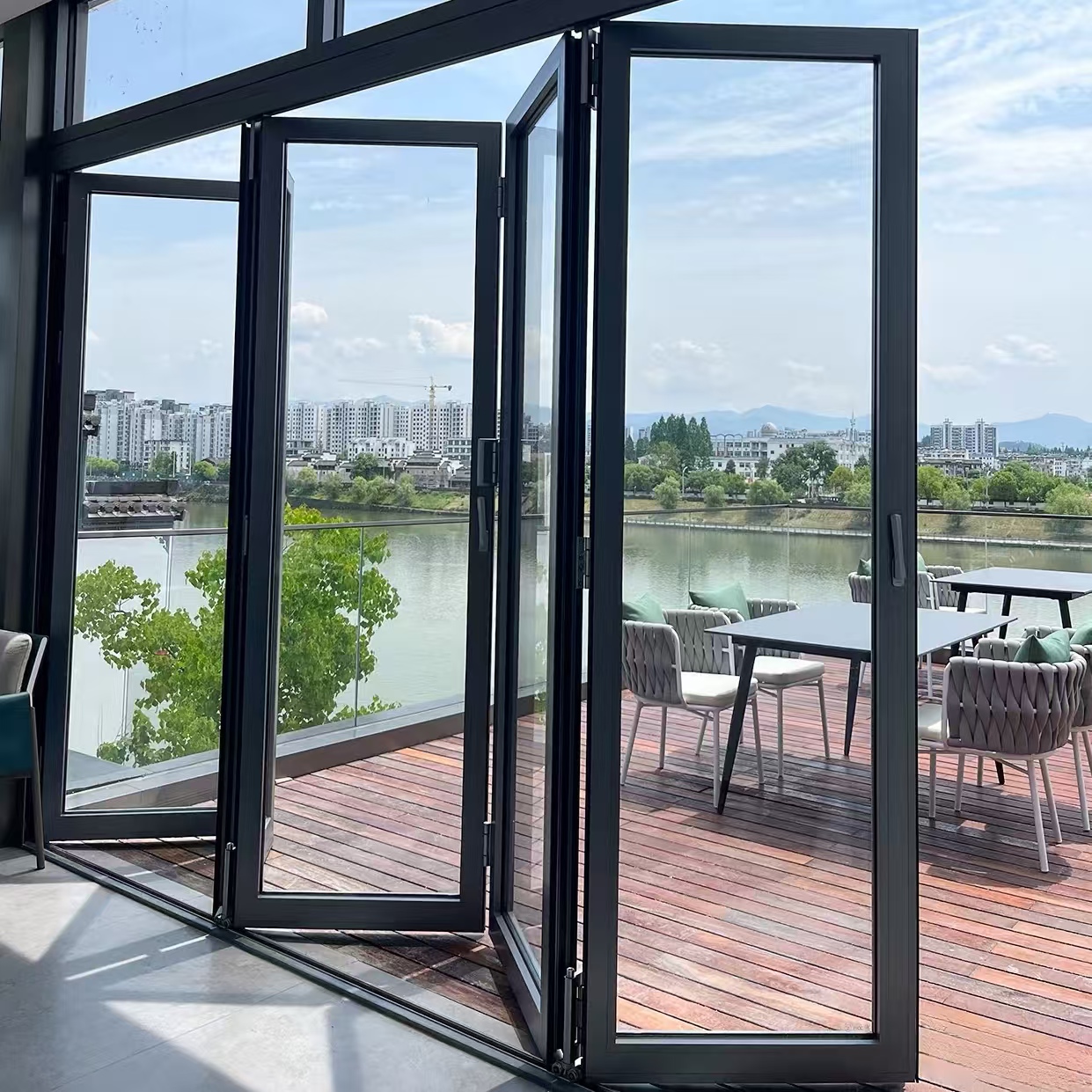 Hurricane Proof Waterproof Aluminum Exterior Door with Minimalist Design for Kitchen Balcony Patio Folding Bifold Door