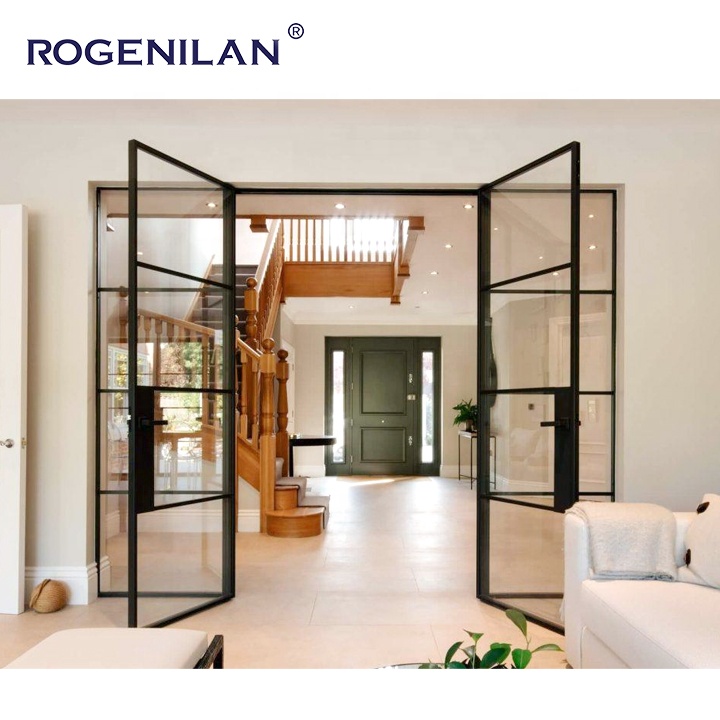 Residential Crittall Door Interior Partition Aluminum Tempered Glass French Door Grilles Entry Casement Doors