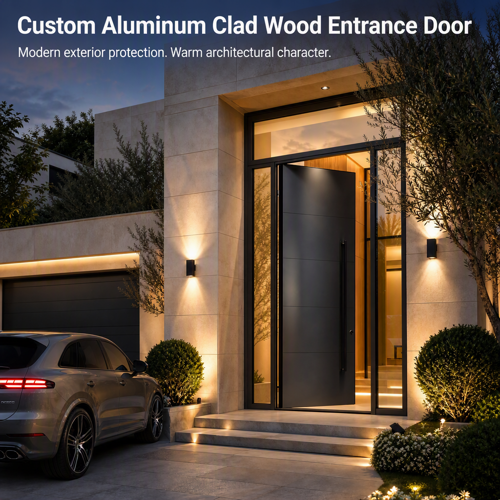 CE Certified Aluminum Clad Wood Entrance Door Double Glazed Low-E Glass Waterproof Exterior Front Entry for Villa