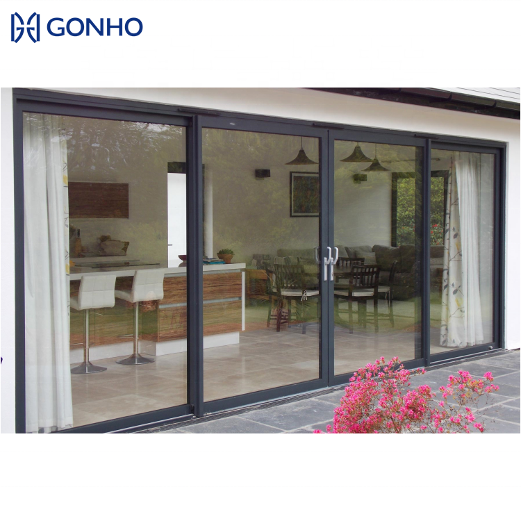 GONHO Narrow Frame Tempered Aluminumdoor Glass Pocket Slide Doors Double Triple Glazed Door With Screen