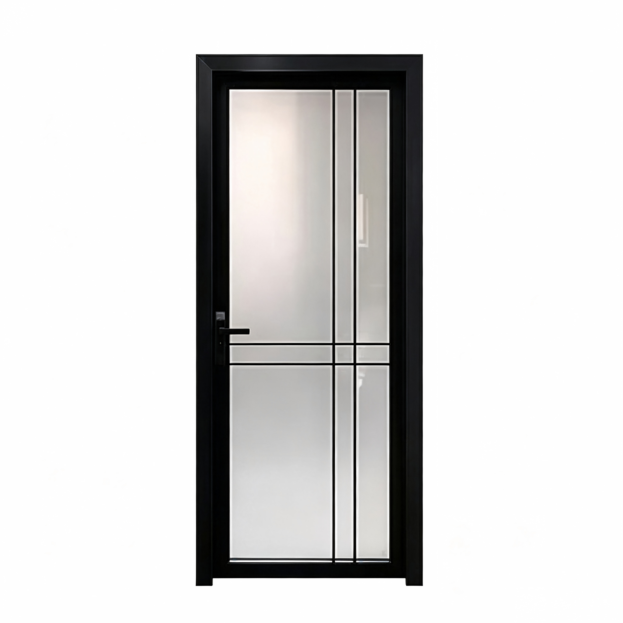 Aluminum Bathroom Door Black Frame Frosted Glass Waterproof Anti Corrosion Dry Wet Separation Hotel Apartment OEM Custom
