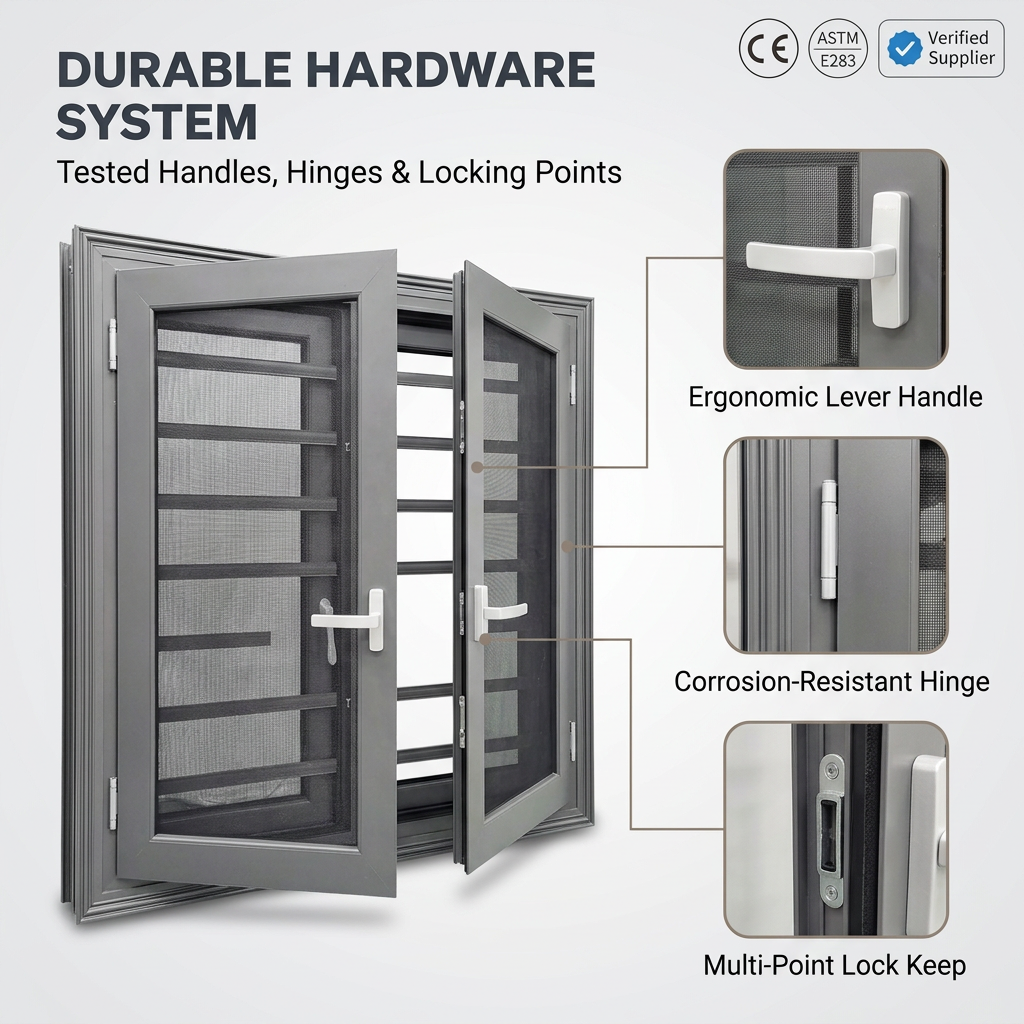 Black Aluminium Casement Window Customized Size Double Glass Swing Windows with Screen for Kitchen Bathroom Villa