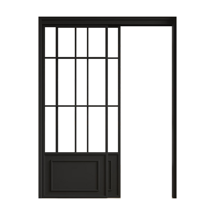 Modern French Design Glass Sliding Pocket Door With Aluminum Frame &amp; Hardware Kit Finished Surface for Mall Application