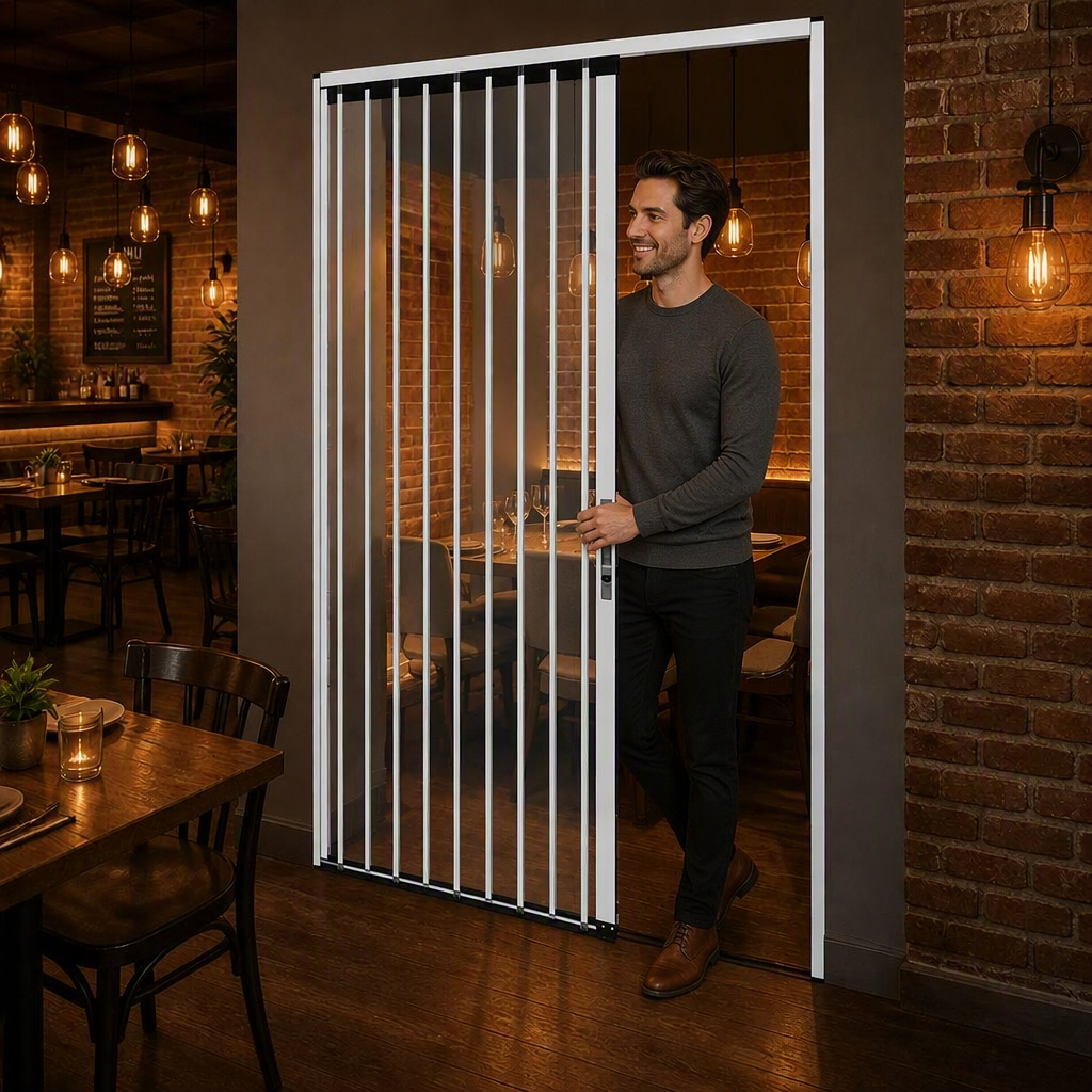 Aluminum &amp; PVC Frame Clear Acrylic Sliding Folding Retractable Partition Door for Kitchen Staircase Outdoor Use