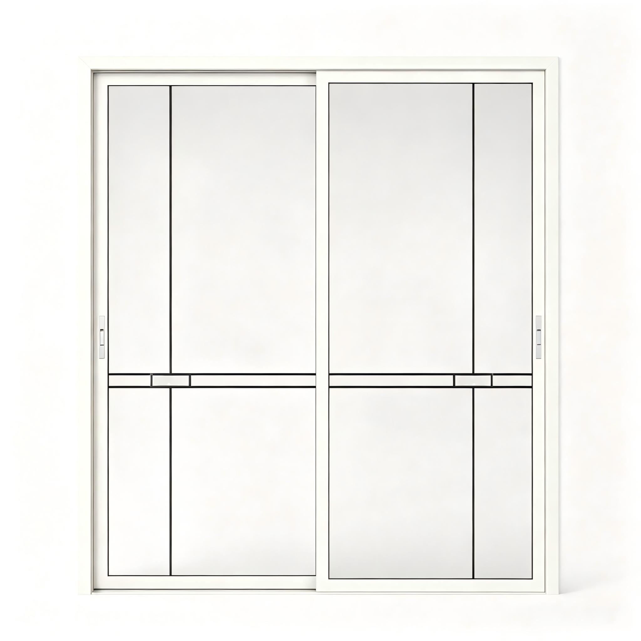 Aluminum Ultra Slim Graphite Grey Frame Traditional Design Interior Sliding Door Muntin Bar Clear Glass Soft Close Home Office