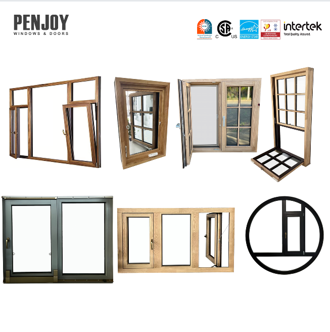 Penjoy Craftsman Solid Wood Single Hung Window Aluminum Clad Wood Double Glazed Real Wood Interior American Classic