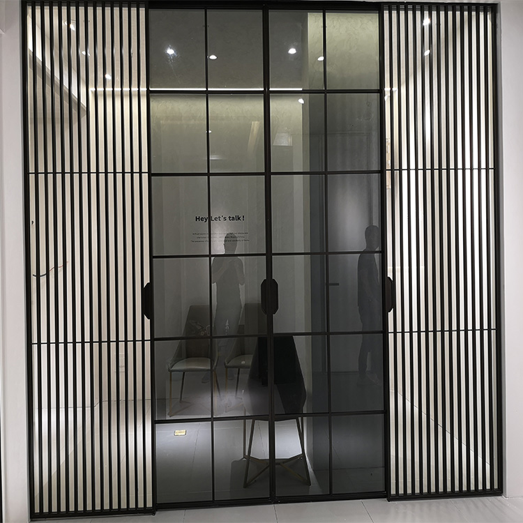 Tempered Glass Slim Sliding Door Grill Design Interior Partition Narrow Frame Aluminum Slide Doors for Living Room Office Hotel
