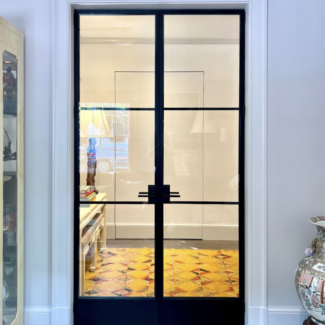Interior Modern Matte Black Steel Frame Finished Double Glazed French Glass Doors With Thermal Insulation