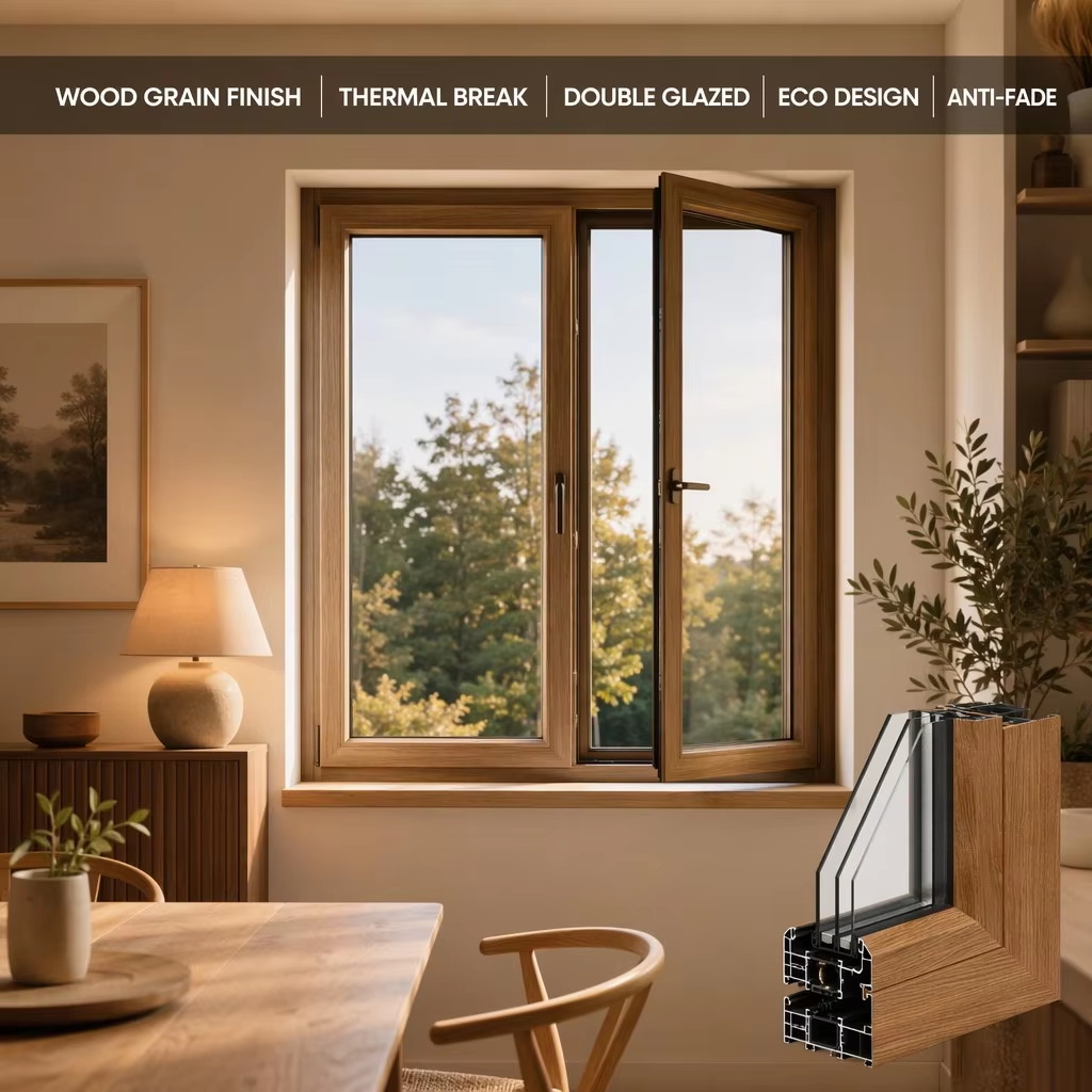 Aluminum Casement Window With Built-In Flyscreen Mesh Double Glazed Outward Opening Anti-Insect Ventilation Window