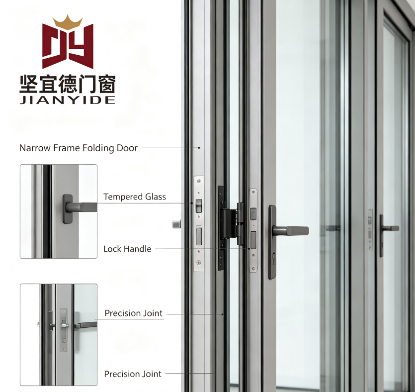 Multi Panel Aluminum Folding Glass Door for Patio, Bedroom and Hotel Interiors
