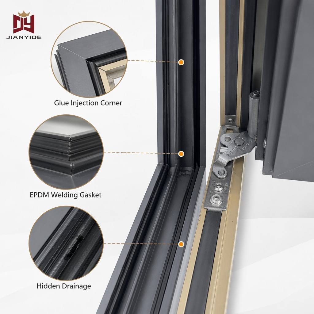 Aluminum Alloy Double Tempered Glass Windproof Swing Casement Window (Outward/Inward Opening)-OEM/ODM Bathroom Bedroom