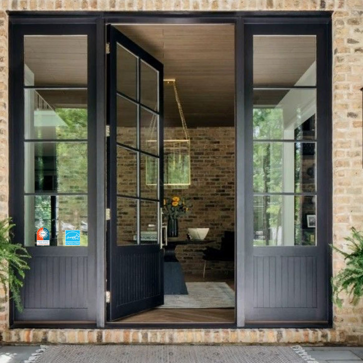 Thermal Break Aluminum French Double Swing Door, Crittall Style Grille Tempered Glass Patio Door With Smart Digital Lock