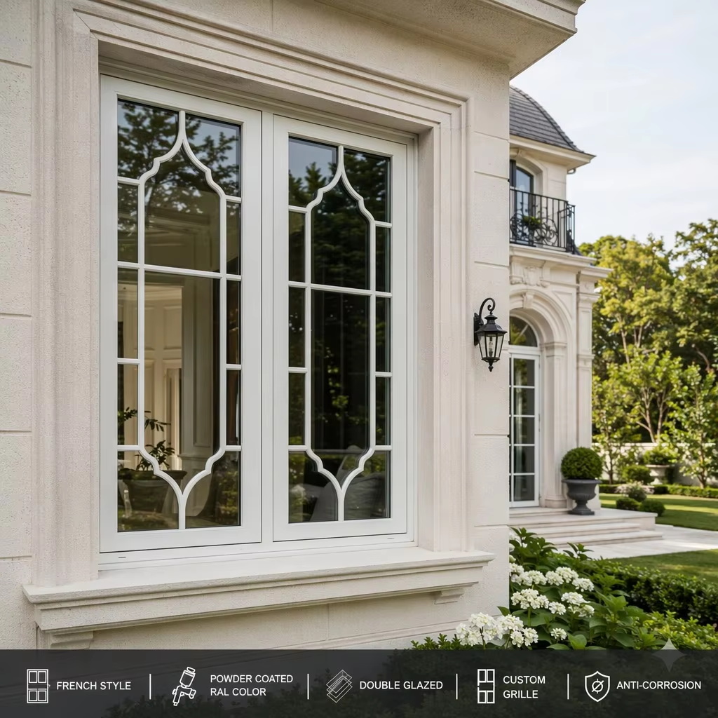 Aluminum Casement Window With Built-In Flyscreen Mesh Double Glazed Outward Opening Anti-Insect Ventilation Window
